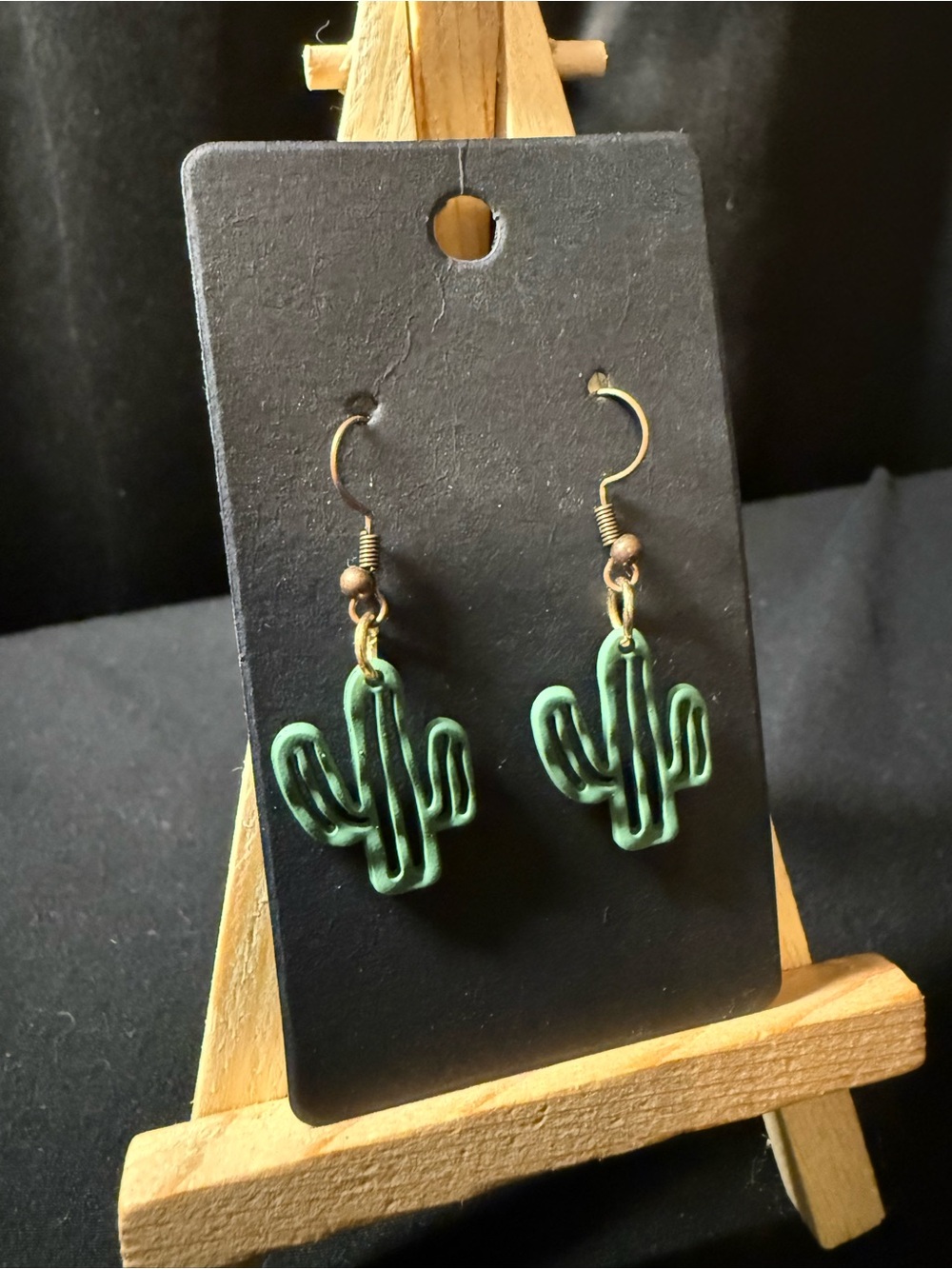 Green Cactus Dangle Earrings